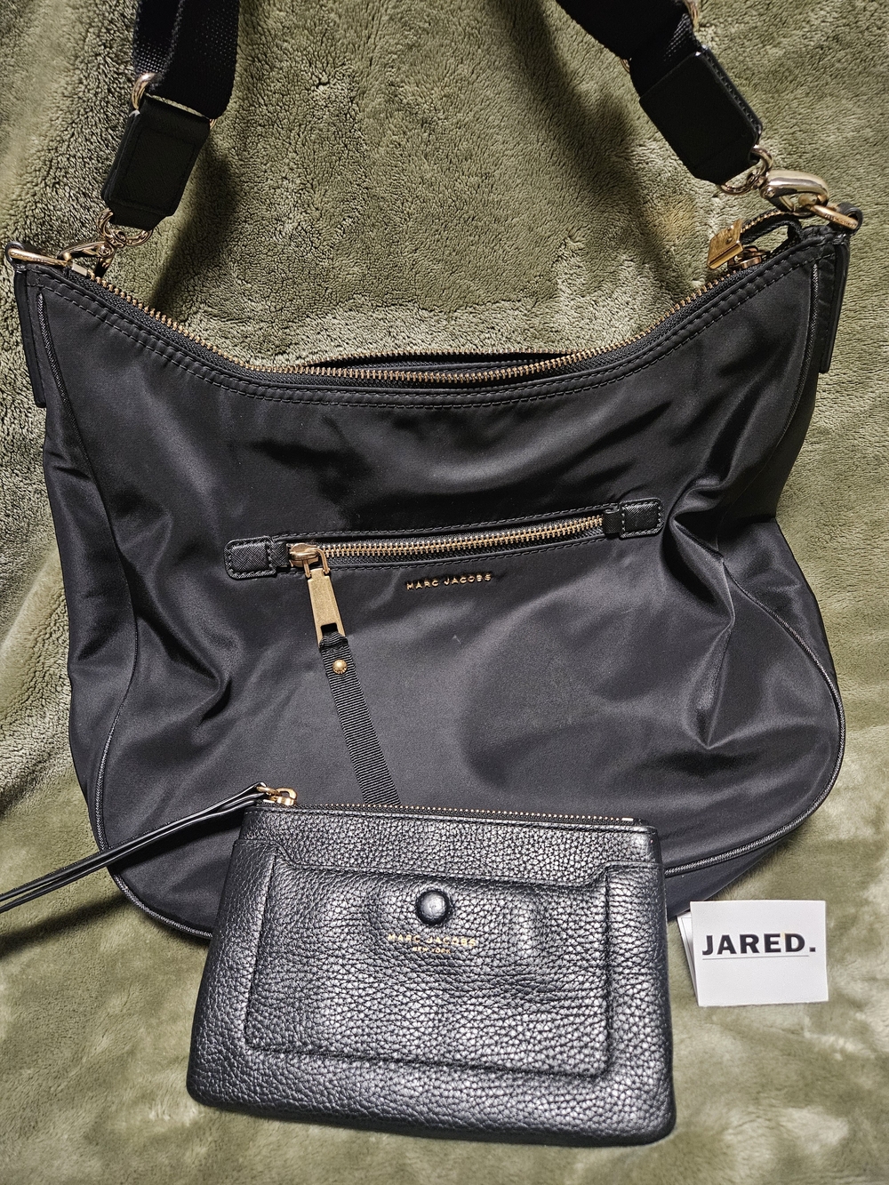 Marc Jacobs Black Nylon Hobo Shoulder Bag with Matching Black Pebbled Wristlet